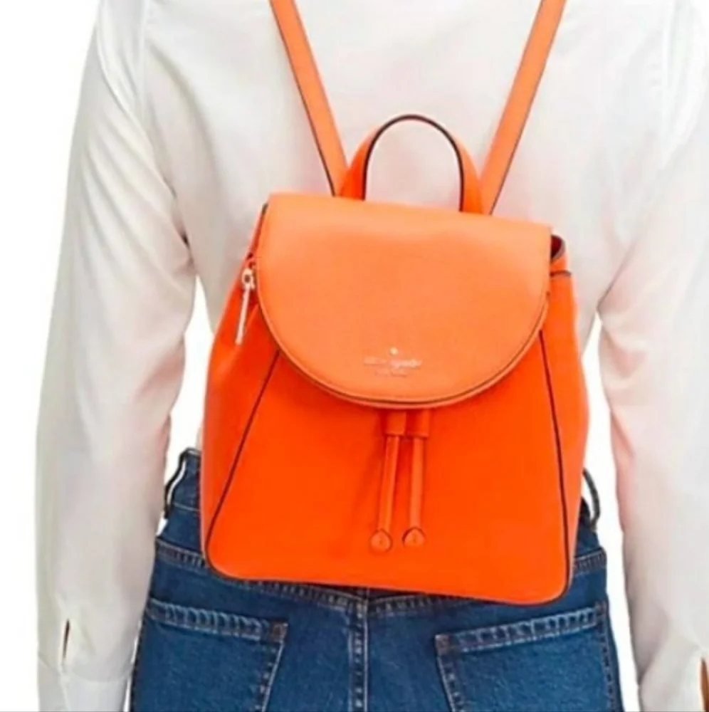 NWOT Kate Spade Leila Medium Flap Backpack 🍊 Coral Buds w/Adjustable Strap - Picture 16 of 16